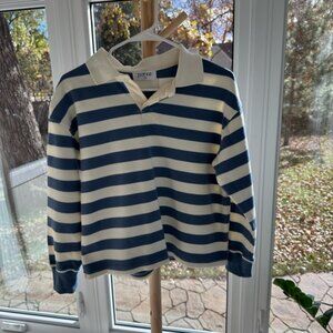 Parke Striped Rugby Pullover Blue & White Long Sleeve Size S/M
